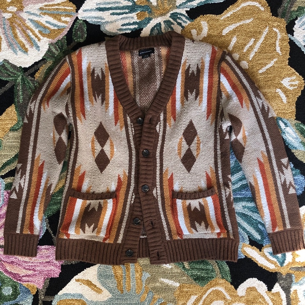 Men's Aztec Patterned Button Down Cardigan Sweater